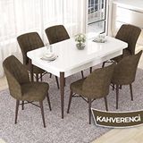 Canisa Nef Serisi 70x114 cm Açılabilir Mdf Beyaz Ceviz Ayak 6 Kahverengi Sandalye Masa Takımı