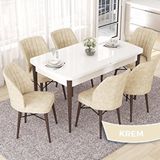 Canisa Nef Serisi 70x114 cm Açılabilir Mdf Beyaz Ceviz Ayak 6 Krem Sandalye Masa Takımı