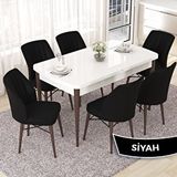 Canisa Nef Serisi 70x114 cm Açılabilir Mdf Beyaz Ceviz Ayak 6 Siyah Sandalye Masa Takımı