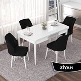 Canisa Nef Serisi 70x114 cm Açılabilir Mdf Beyaz Masa Takımı ve 4 Siyah Sandalye Masa Takımı