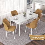 Canisa Nef Serisi 70x114 cm Açılabilir Mdf Beyaz Mermer Desen 4 Cappucino Sandalye Masa Takımı