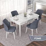 Canisa Nef Serisi 70x114 cm Açılabilir Mdf Beyaz Mermer Desen 4 Füme Sandalye Masa Takımı