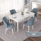 Canisa Nef Serisi 70x114 cm Açılabilir Mdf Beyaz Mermer Desen 4 Gri Sandalye Masa Takımı