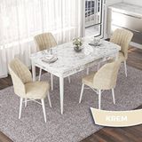 Canisa Nef Serisi 70x114 cm Açılabilir Mdf Beyaz Mermer Desen 4 Krem Sandalye Masa Takımı
