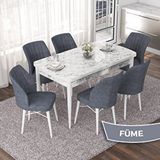 Canisa Nef Serisi 70x114 cm Açılabilir Mdf Beyaz Mermer Desen 6 Füme Sandalye Masa Takımı