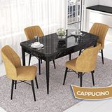 Canisa Nef Serisi 70x114 cm Açılabilir Mdf Siyah Mermer Desen 4 Cappucino Sandalye Masa Takımı