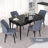Canisa Nef Serisi 70x114 cm Açılabilir Mdf Siyah Mermer Desen 4 Füme Sandalye Masa Takımı