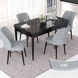 Canisa Nef Serisi 70x114 cm Açılabilir Mdf Siyah Mermer Desen 4 Gri Sandalye Masa Takımı
