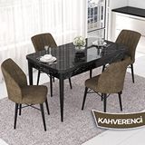 Canisa Nef Serisi 70x114 cm Açılabilir Mdf Siyah Mermer Desen 4 Kahverengi Sandalye Masa Takımı