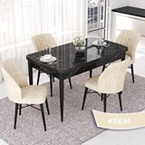 Canisa Nef Serisi 70x114 cm Açılabilir Mdf Siyah Mermer Desen 4 Krem Sandalye Masa Takımı