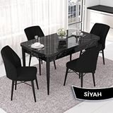 Canisa Nef Serisi 70x114 cm Açılabilir Mdf Siyah Mermer Desen 4 Siyah Sandalye Masa Takımı