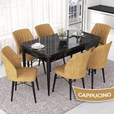 Canisa Nef Serisi 70x114 cm Açılabilir Mdf Siyah Mermer Desen 6 Cappucino Sandalye Masa Takımı