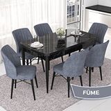 Canisa Nef Serisi 70x114 cm Açılabilir Mdf Siyah Mermer Desen 6 Füme Sandalye Masa Takımı