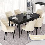 Canisa Nef Serisi 70x114 cm Açılabilir Mdf Siyah Mermer Desen 6 Krem Sandalye Masa Takımı