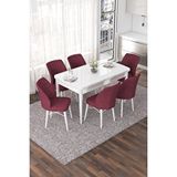 Canisa Nef Serisi, Beyaz 70x114 Açılabilir Mdf Yemek Odası Takımı, 6 Bordo Sandalye
