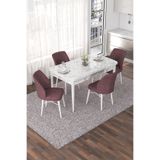 Canisa Nef Serisi, Beyaz Mermer Desen 70x114, Açılabilir Mdf Yemek Odası Takımı, 4 Gülkurusu Sandalye