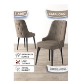 Canisa Newa Serisi 1. Sınıf Babyface Kumaş Siyah Metal Ayaklı Gold Halkalı Cappucino Sandalye