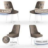 Canisa Newa Serisi 4 Adet 1. Sınıf Babyface Kumaş Beyaz Metal Ayaklı Gümüş Halkalı Cappucino Sandalye