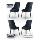 Canisa Newa Serisi, 4 Adet Antrasit Sandalye, Babyface Kumaş, Siyah Metal Ayak, Gümüş Halka