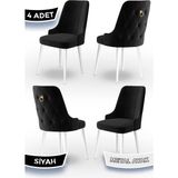 Canisa Newa Serisi 4 Adet Siyah Babyface Kumaş Beyaz Metal Ayaklı Gold Halkalı Sandalye - Ahşap