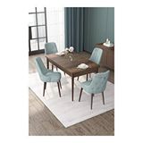 Canisa Nex Serisi MDF 80x13 cm2 Açılabilir Barok Ahşap Desen 4 Sandalye Gümüş Halkalı Su Yeşili Mutfak Masası Takımı