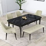 Canisa Nex Serisi MDF 80x132 cm Açılabilir Barok Ahşap Desen 4 Sandalye Gold Halkalı Krem Mutfak Masası Takımı