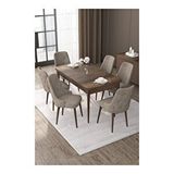 Canisa Nex Serisi MDF 80x132 cm Açılabilir Barok Ahşap Desen 6 Sandalye Gold Halkalı Kahverengi Mutfak Masası Takımı