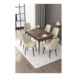 Canisa Nex Serisi MDF 80x132 cm Açılabilir Barok Ahşap Desen 6 Sandalye Gold Halkalı Krem Mutfak Masası Takımı