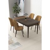 Canisa Nil Serisi 70x110 cm Sabit Barok Ahşap Desen Masa Takımı, 4 Cappucino Sandalye