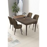 Canisa Nil Serisi 70x110 cm Sabit Barok Ahşap Desen Masa Takımı, 4 Kahverengi Sandalye