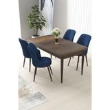 Canisa Nil Serisi 70x110 cm Sabit Barok Ahşap Desen Masa Takımı, 4 Lacivert Sandalye