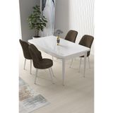 Canisa Nil Serisi 70x110 cm Sabit Mutfak Masası Takımı, Beyaz Masa, 4 Kahverengi Sandalye