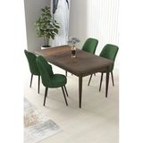 Canisa Nil Serisi 70X110 Sabit Barok Ahşap Desen Masa Takımı Ve 4 Haki Yeşili Sandalye