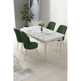 Canisa Nil Serisi 70X110 Sabit Mutfak Masası Takımı Beyaz Mermer Desen Masa 4 Haki Yeşil Sandalye