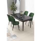 Canisa Nil Serisi 70X110 Sabit Mutfak Masası Takımı Siyah Mermer Desen Masa 4 Haki Yeşili Sandalye