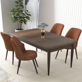 Canisa Nil Serisi Barok Ahşap Desen 70x110 cm Sabit Masa 4 Sandalye Kahverengi Mutfak Masası Takımı