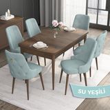 Canisa Nil Serisi Barok Ahşap Desen 70x110 cm Sabit Masa 4 Sandalye Su Yeşili Mutfak Masası Takımı