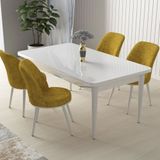 Canisa Nil Serisi Beyaz 70x110 cm Sabit Masa 4 Sandalye Cappucino Mutfak Masası Takımı