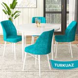Canisa Nil Serisi Beyaz 70x110 cm Sabit Masa 4 Sandalye Turkuaz Mutfak Masası Takımı