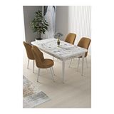 Canisa Nil Serisi Beyaz Mermer Desen 70x110 CM Sabit Masa 4 Sandalye Cappucino Mutfak Masası Takımı