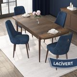 Canisa Nil Serisi Beyaz Mermer Desen 70x110 cm Sabit Masa 4 Sandalye Lacivert Mutfak Masası Takımı