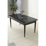Canisa Nil Serisi Siyah Mermer Desen 70x110 Sabit Yemek Masası Metal Ayak