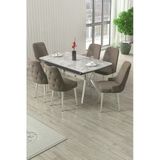 Canisa Nis Serisi 89X150 Açılabilir Lak Panel Rampla Gri Krom Ayak Masa Takımı Ve 6 Cappucino Sandalye