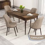 Canisa Nix Serisi Açılabilir 70x114 Barok Ahşap Desen Mutfak Masası Takımı ve 4 Cappucino Sandalye