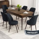 Canisa Nix Serisi Açılabilir 70X114 Barok Ahşap Desen Mutfak Masası Takımı ve 6 Sandalye - Antrasit