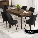 Canisa Nix Serisi Açılabilir 70X114 Barok Ahşap Desen Mutfak Masası Takımı ve 6 Sandalye - Siyah