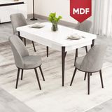 Canisa Nix Serisi Açılabilir MDF 70X114 Beyaz Masa Ceviz Ayak Mutfak Masası Takımı ve 4 Sandalye - Gri