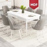Canisa Nix Serisi Açılabilir MDF 70X114 Beyaz Mutfak Masası Takımı ve 6 Sandalye - Gri