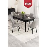 Canisa Nix Serisi Açılabilir MDF 70X114 Siyah Mermer Desen Mutfak Masası Takımı ve 4 Sandalye - Gri