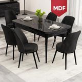 Canisa Nix Serisi Açılabilir MDF 70X114 Siyah Mermer Desen Mutfak Masası Takımı ve 6 Sandalye - Gri